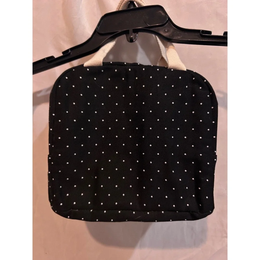 Black White Polka‎ Dot Insulated Lunch Bag Cooler Bag Zipper Top Handles